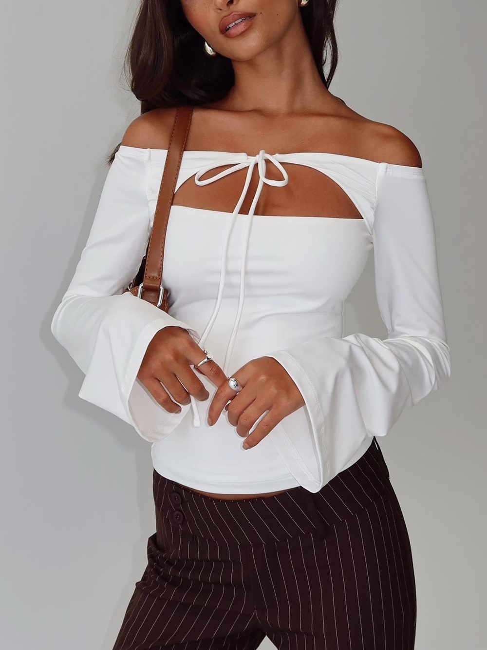 Princess Polly Off-Shoulder White Tie-Front Cutout Top